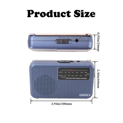 Mini FM/AM Two-Band Radio — 1W Loud Speaker with 3.5mm Headphone Jack & 180° High-Performance Antenna for Home Use
