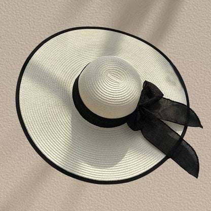 Women's Bow Straw Beach Hat - Oversized Wide Brim Summer Sun Protection Hat