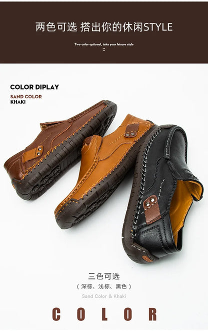 Handmade Leather Men’s Loafers – Casual Slip-On Flats, Comfortable Outdoor Walking Shoes