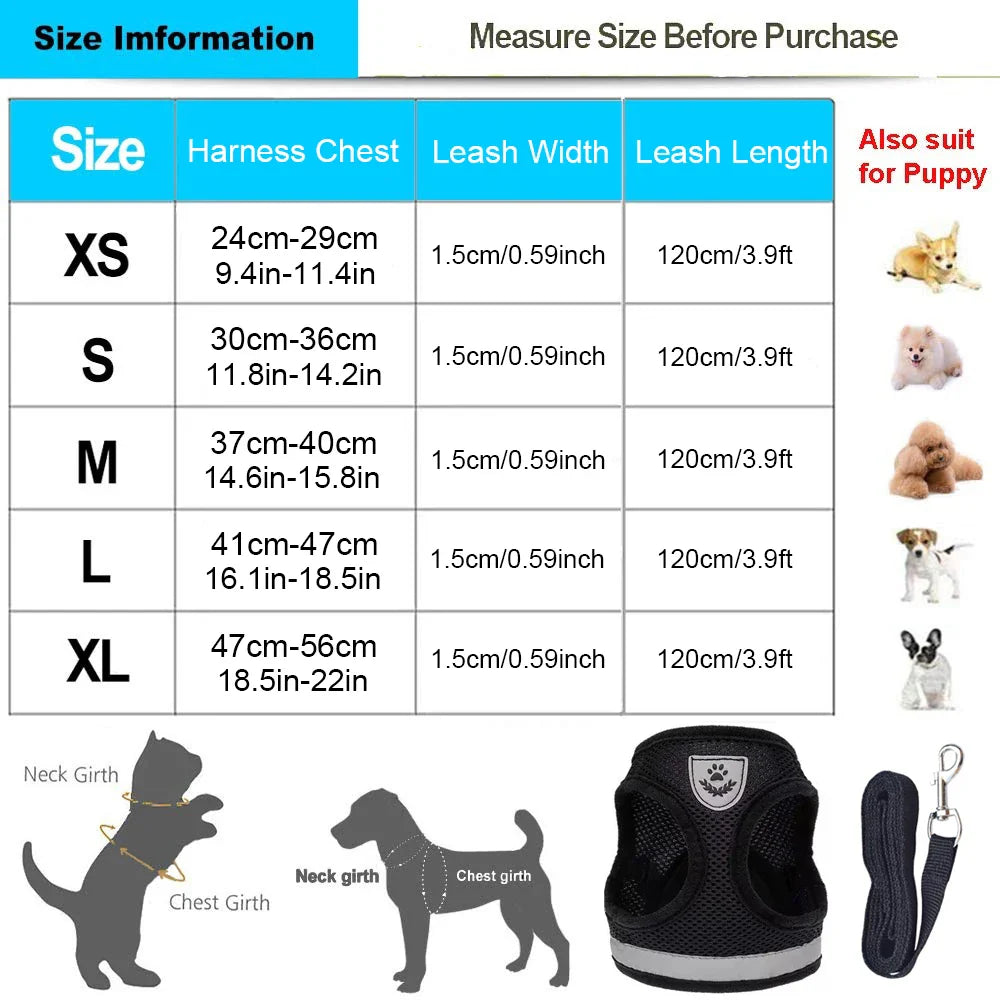 Breathable Cat Harness and Leash: Escape-Proof Pet Clothes Vest for Kitten, Puppy Dogs - Adjustable, Reflective, Easy Control