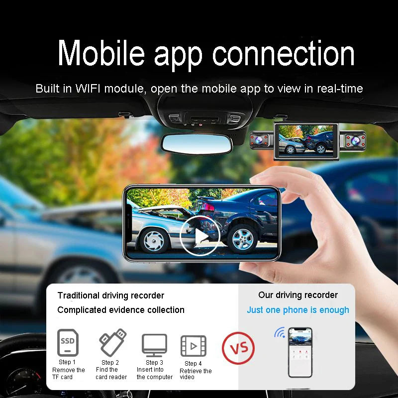 4 Channel Hidden Tachograph 4K Ultra HD Mini Dash Cam – Four Cameras with Rear View DVR, 24H Parking Monitor, BlackBox Video Recorder