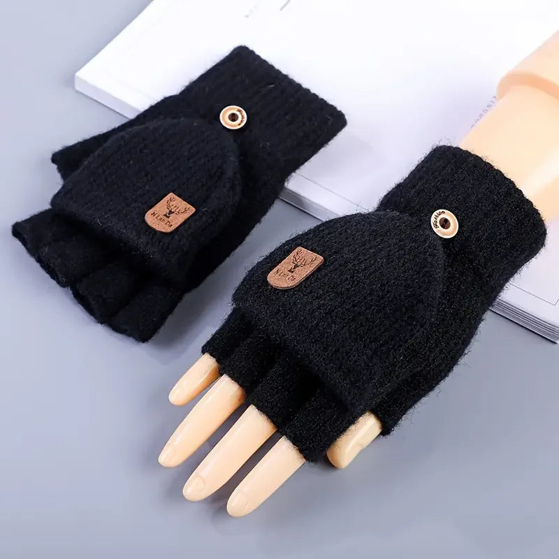 Winter Knitted Fingerless Gloves – Thick Warm Touchscreen Half-Finger Gloves for Men, Women & Students