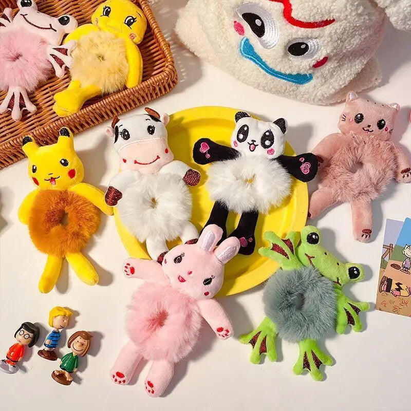 Cute Plush Animal Hair Bands | Frog, Panda & Cat Elastic Hair Ties for Women & Girls
