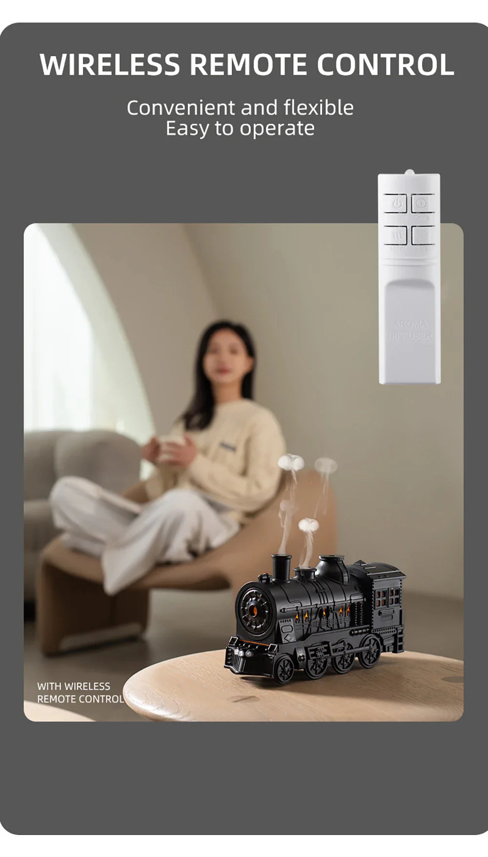 Aierwill Train Air Humidifier – Ultrasonic Aromatherapy Diffuser with Mist Maker, Essential Oil Aroma Diffuser, Remote Control