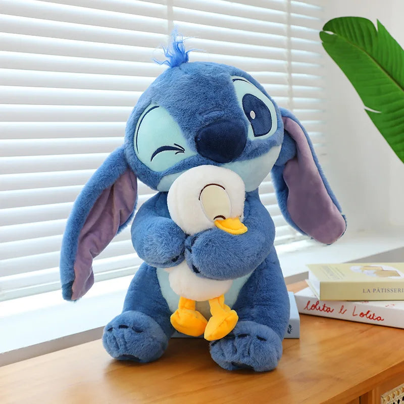 Big Size Disney Stitch Holding Duck Plush – Cute Hugging Doll Pillow Toy for Kids & Xmas Gifts