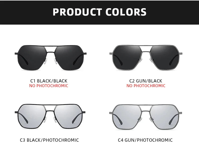 Luxury Metal Photochromic Sunglasses – Fashion Polarized UV400 Chameleon Anti-Glare Driving Glasses for Men & Women