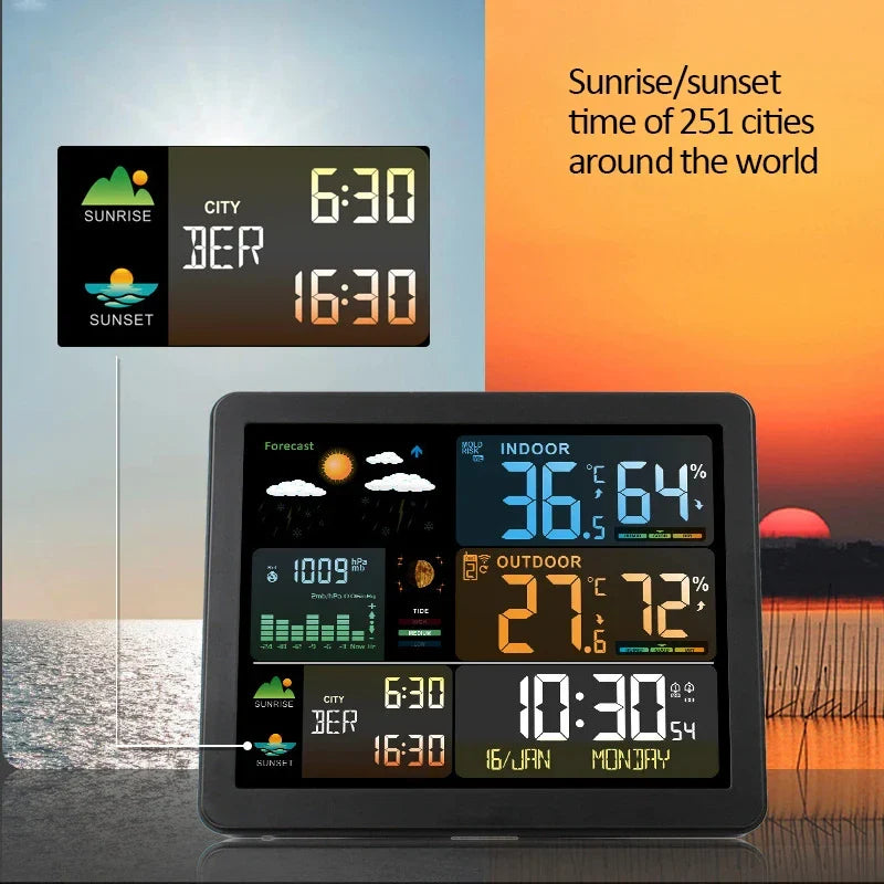 Digital Weather Station Clock - Indoor/Outdoor Temperature & Humidity Meter with Weather Forecast Wireless Table Clock