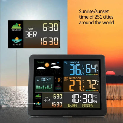 Digital Weather Station Clock - Indoor/Outdoor Temperature & Humidity Meter with Weather Forecast Wireless Table Clock