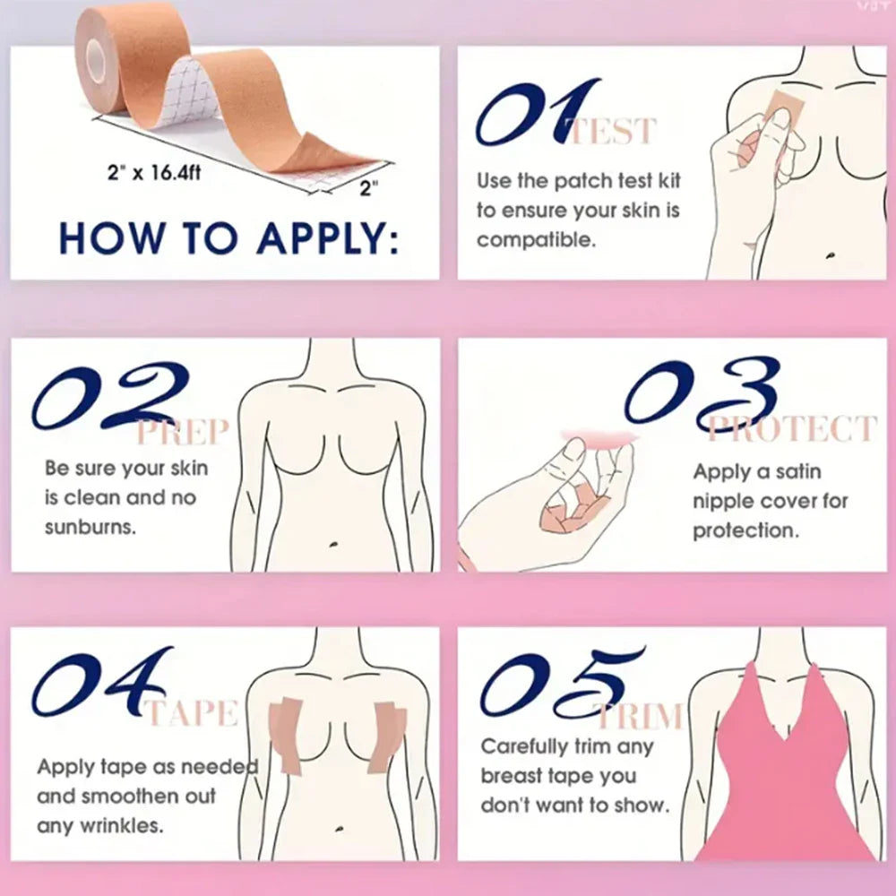 Elastic Breast Lifting Tape — Skin Tone, Invisible, Breathable, Anti-Sagging Tape for Strapless Support