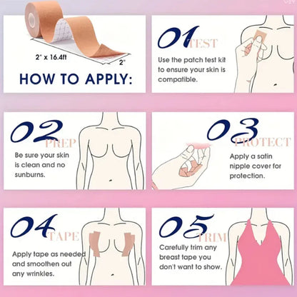 Elastic Breast Lifting Tape — Skin Tone, Invisible, Breathable, Anti-Sagging Tape for Strapless Support