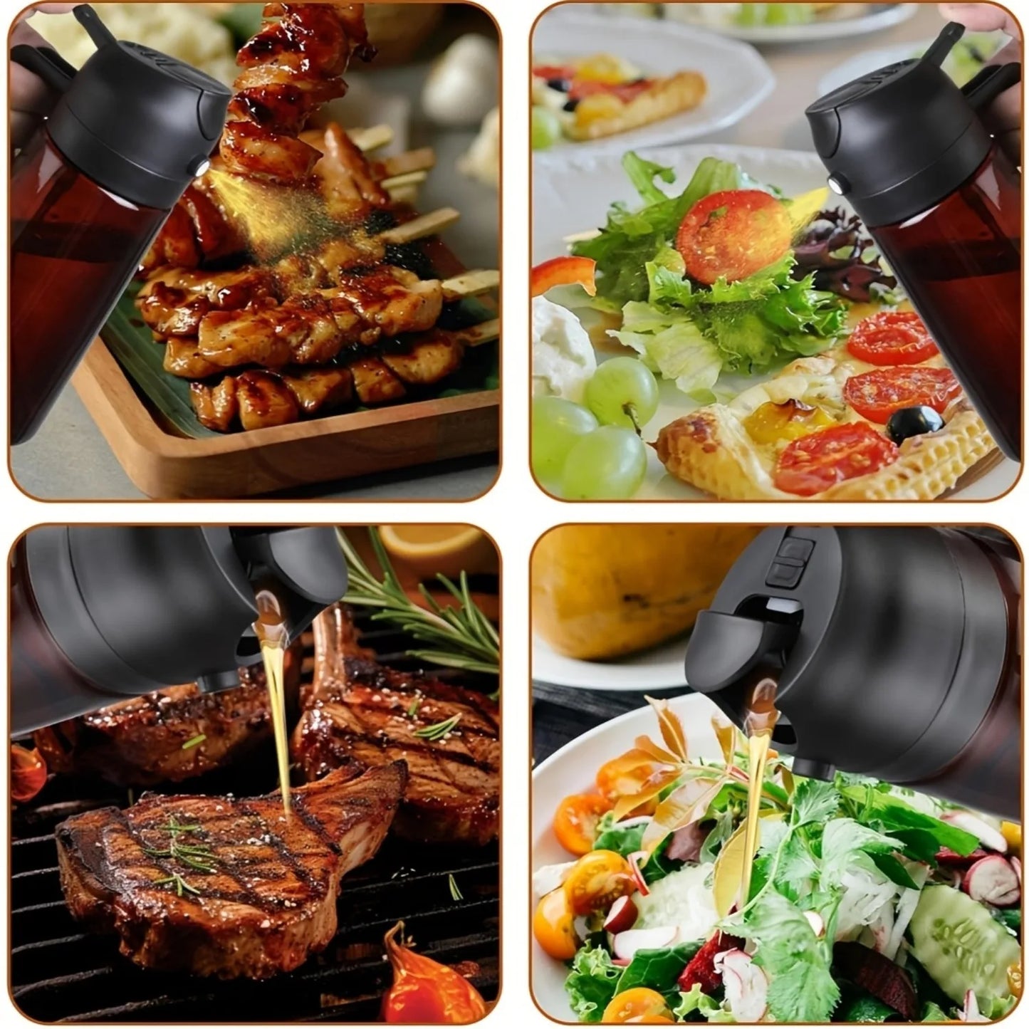 16oz/470ML Brown Oil Sprayer – 2-in-1 Light-Blocking Olive Oil Dispenser Bottle for Cooking and Seasoning