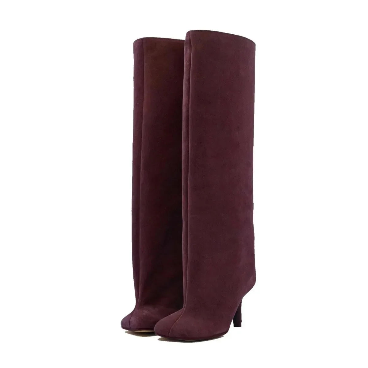Women’s Suede Wide-Calf Knee-High Boots – Square Toe Stiletto Pull-On Riding Style Casual Chic Footwear