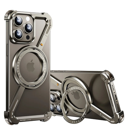 Oatsbasf Z Shape Metal Phone Case for iPhone 15/16 Pro Max – Shockproof Cover with 360° Rotating Holder & Bumper Protection