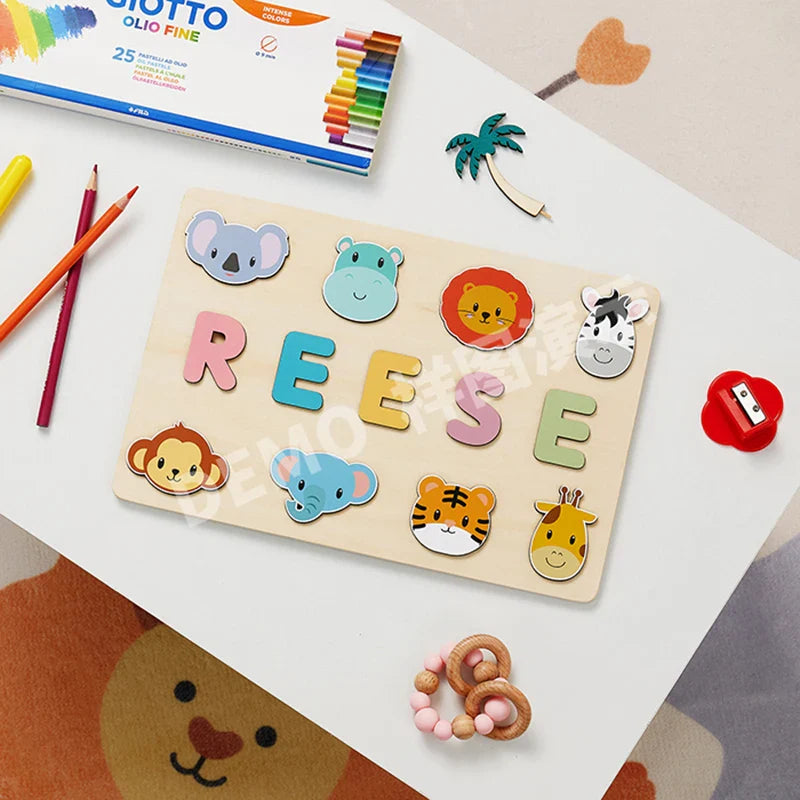 Montessori Personalized Wooden Name Puzzle — Custom Letter Board Educational Toy for Babies