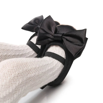 Baby Girls Bow Moccasin Shoes - Soft Sole Anti-Slip First Walker Prewalker Flats