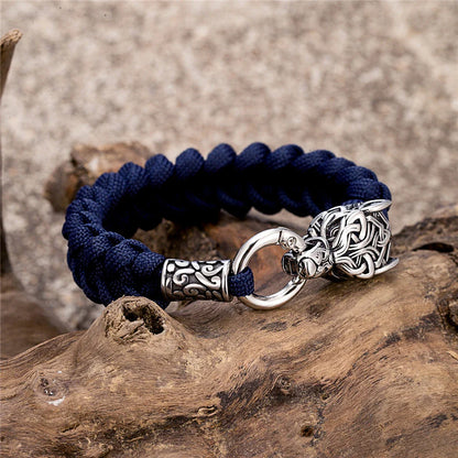 Vintage Norse Runes Celtic Wolf Survival Rope Bracelet - Handmade Stainless Steel Wristband for Men, Vikings Jewelry