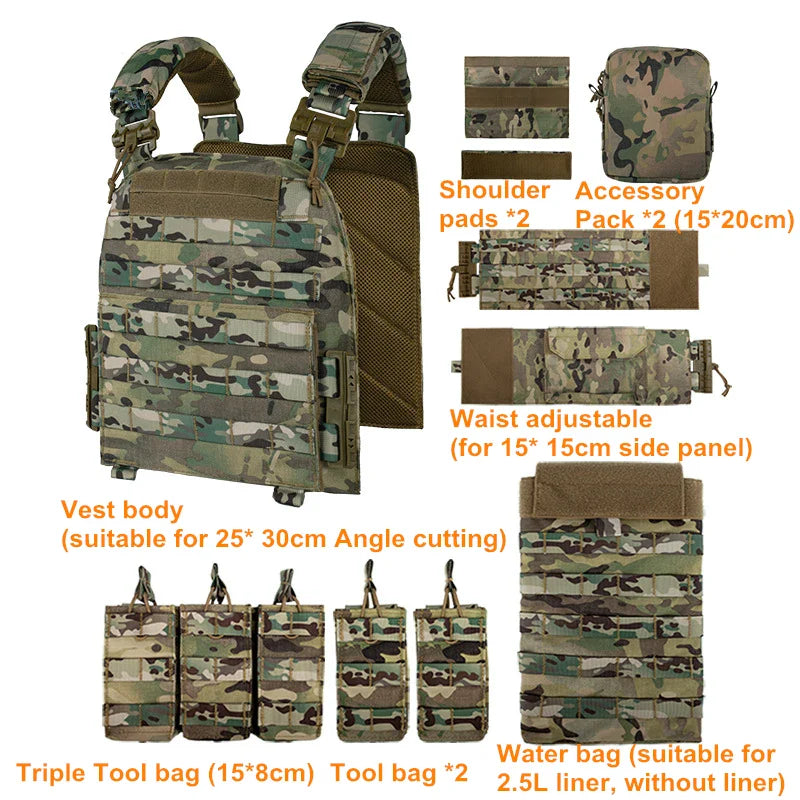 YAKEDA 6094 Tactical Vest – Lightweight Quick Release Combat Plate Carrier, 1000D Nylon Molle Hunting Vest in Black