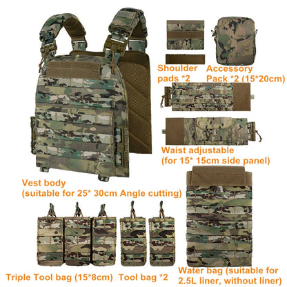 YAKEDA 6094 Tactical Vest – Lightweight Quick Release Combat Plate Carrier, 1000D Nylon Molle Hunting Vest in Black