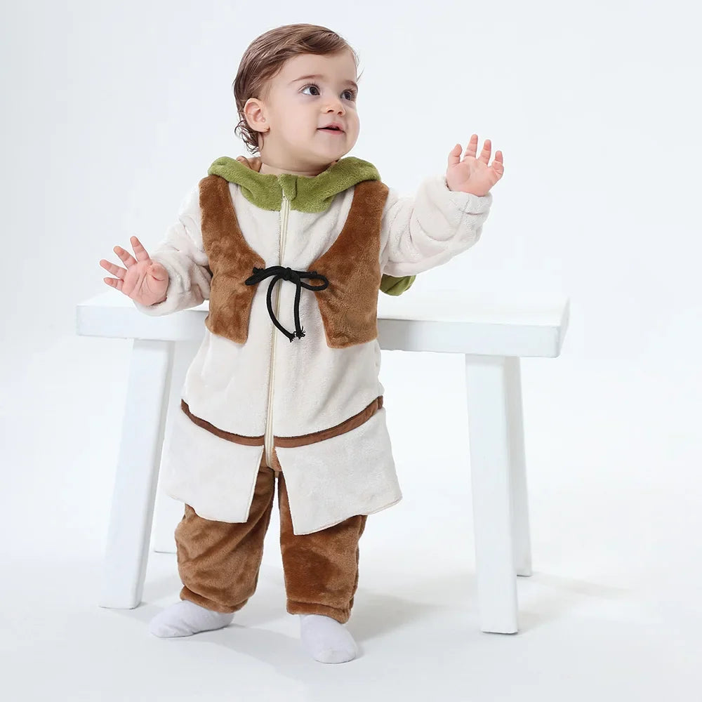 Cute Green Monster Kigurumi Onesie - Warm Winter Cosplay Jumpsuit for Babies & Kids 0-3 Years
