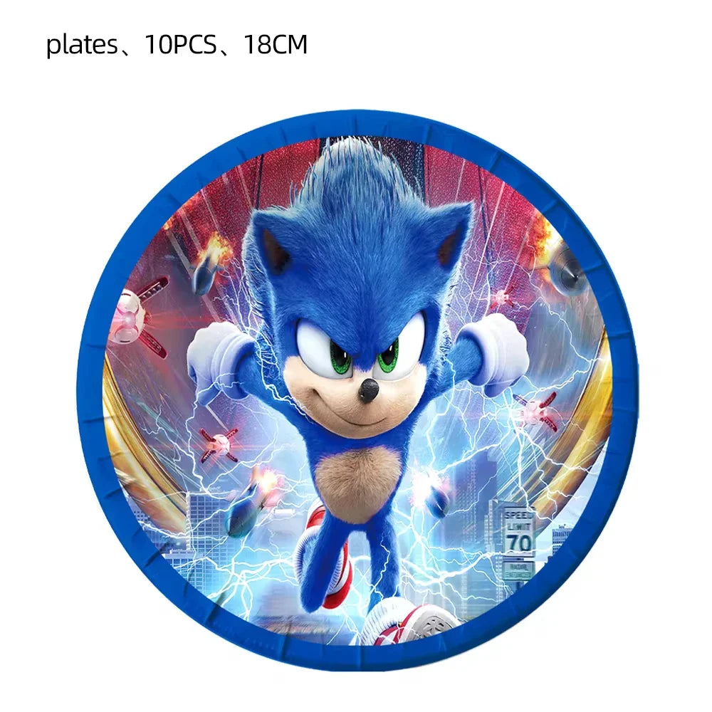 Sonic Cartoon Party Supplies Set – Disposable Tableware with Plates, Cups, Napkins & Balloons for Boys’ Birthday & Baby Shower Decor