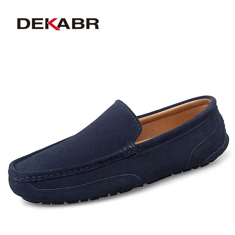 DEKABR Men's Leather Loafers - Warm Soft Slip-On Business & Driving Shoes