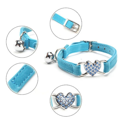 Heart Charm Cat Collar with Bell – Adjustable Safety Elastic Velvet Collar for Small Cats & Dogs, 8 Colors