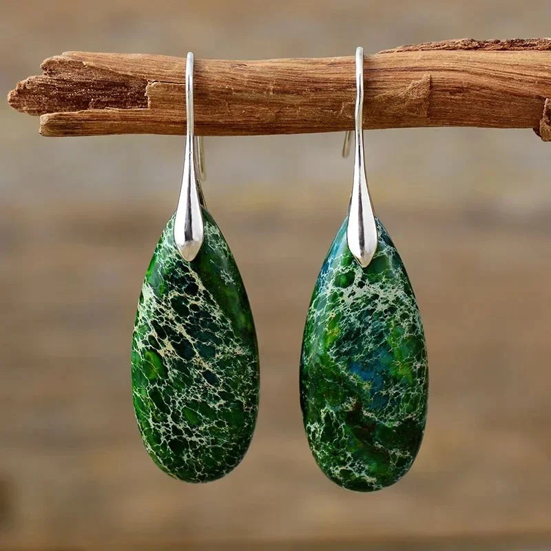 Bohemian Natural Stone Geometric Earrings - Luxury Emperor Stone Pendant Jewelry for Women