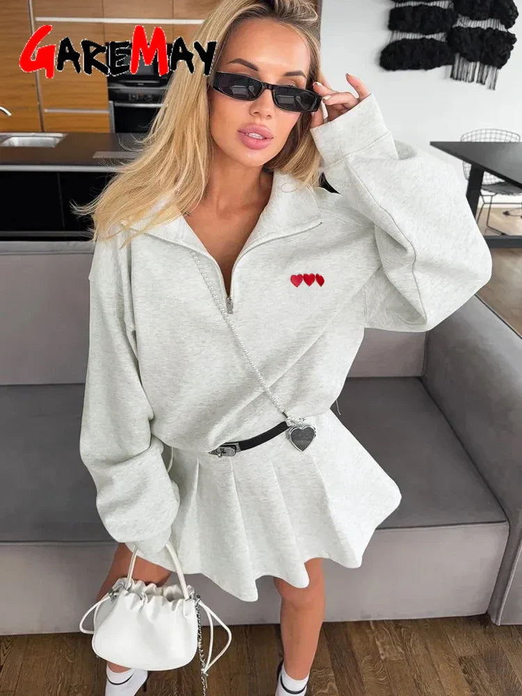 Women's Summer Two-Piece Cotton Tracksuit – Oversized Zipper Top & Skirt Set, Casual Yellow Suit for Women