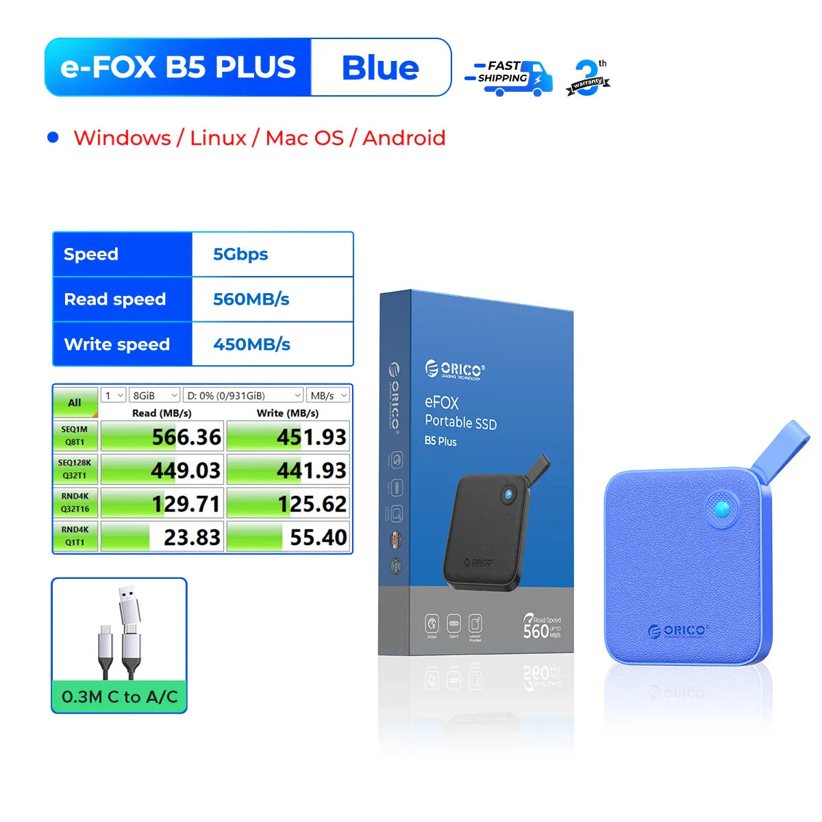 ORICO Portable USB 3.2 Gen2 External SSD for iPhone 15/Pro, Windows & Mac – Ultra Fast Lightweight Solid State Drive