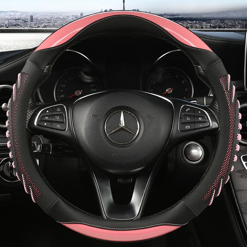 3D Honeycomb Leather Steering Wheel Cover – Durable Anti-Slip Universal Fit for 14.5-15 Inch Wheels