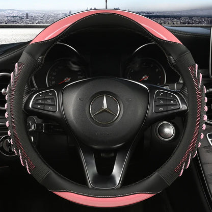 3D Honeycomb Leather Steering Wheel Cover – Durable Anti-Slip Universal Fit for 14.5-15 Inch Wheels