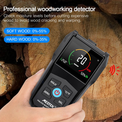Non-Contact Wood Moisture Meter | Digital Electromagnetic Timber Humidity Tester with Color Screen