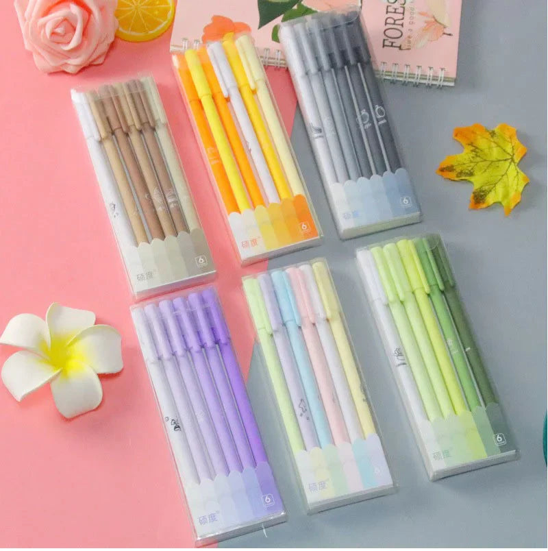 6-Piece Lytwtw Morandi Color Gel Pen Set – Cute Creative Kawaii Pens for Office & School Supplies