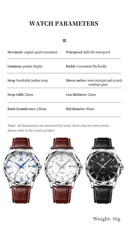 OPK Men's Quartz Watch — Steel Belt Dual Calendar Wristwatch Model 6003