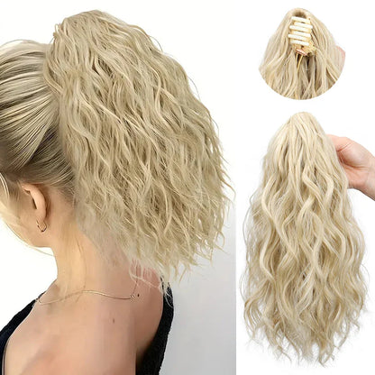 Synthetic Short Curly Water Wave Claw Clip-In Ponytail – Black & Blonde Hair Extension for Women Fashion Accessories