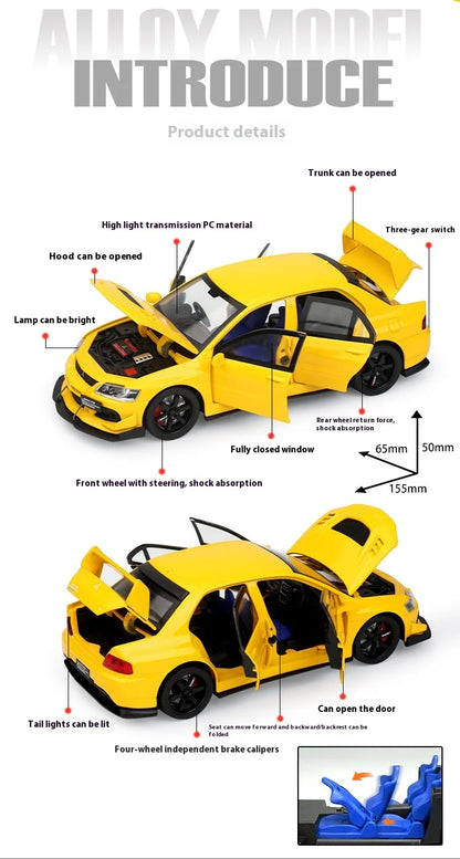 JDM 1:32 Mitsubishi Lancer Evolution IX — Diecast Metal Alloy Racing Car Model with Sound & Light, Right Rudder Gift
