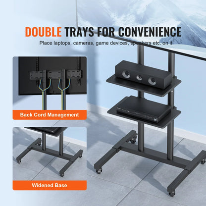 SucceBuy Height Adjustable Mobile TV Stand – Rolling Cart with Double Tray for Audio-Visual Devices