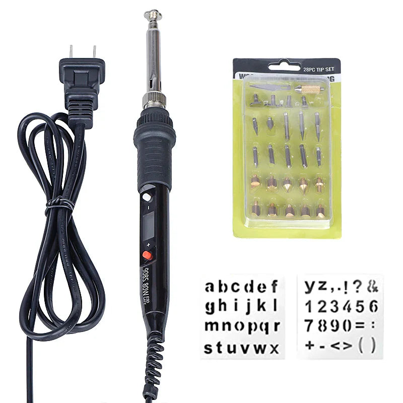 JCD 80W Electric Engraving & Soldering Pen – Wood Burning Pyrography Kit with 28 Craft Tips (908S)