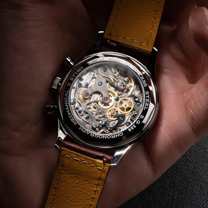 Sugess Pilot Men’s Chronograph Watch — Original ST1901 Mechanical Movement, Sapphire Crystal, Waterproof Racing Strap