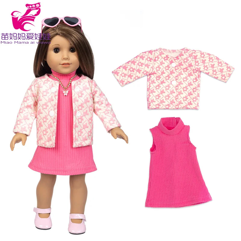 18-Inch Girl Doll Clothes – Pink Coat & Office Dress Outfit, Baby Girl Doll Gift Toy