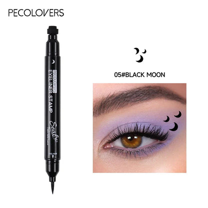 2-in-1 Black Liquid Eyeliner – Double-Head Moon Stamp Pencil, Quick-Dry Non-Smudge Long-Lasting Eye Makeup