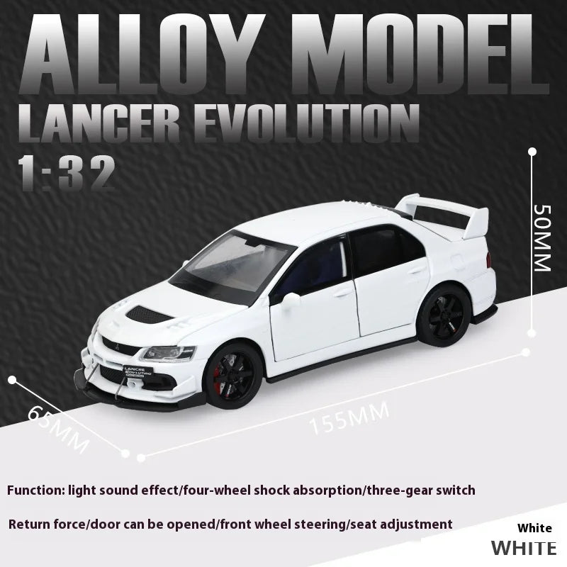JDM 1:32 Mitsubishi Lancer Evolution IX — Diecast Metal Alloy Racing Car Model with Sound & Light, Right Rudder Gift