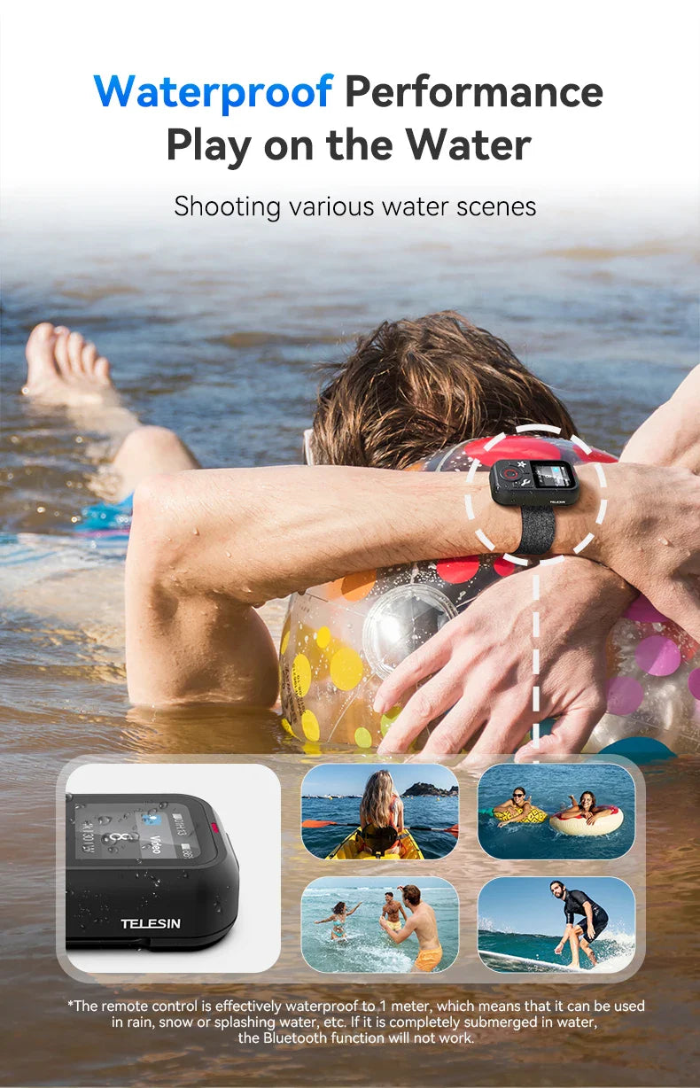 TELESIN Waterproof Bluetooth Remote for GoPro Hero 13/12/11/10/9/8/Max with Wrist Strap – Action Camera Accessory