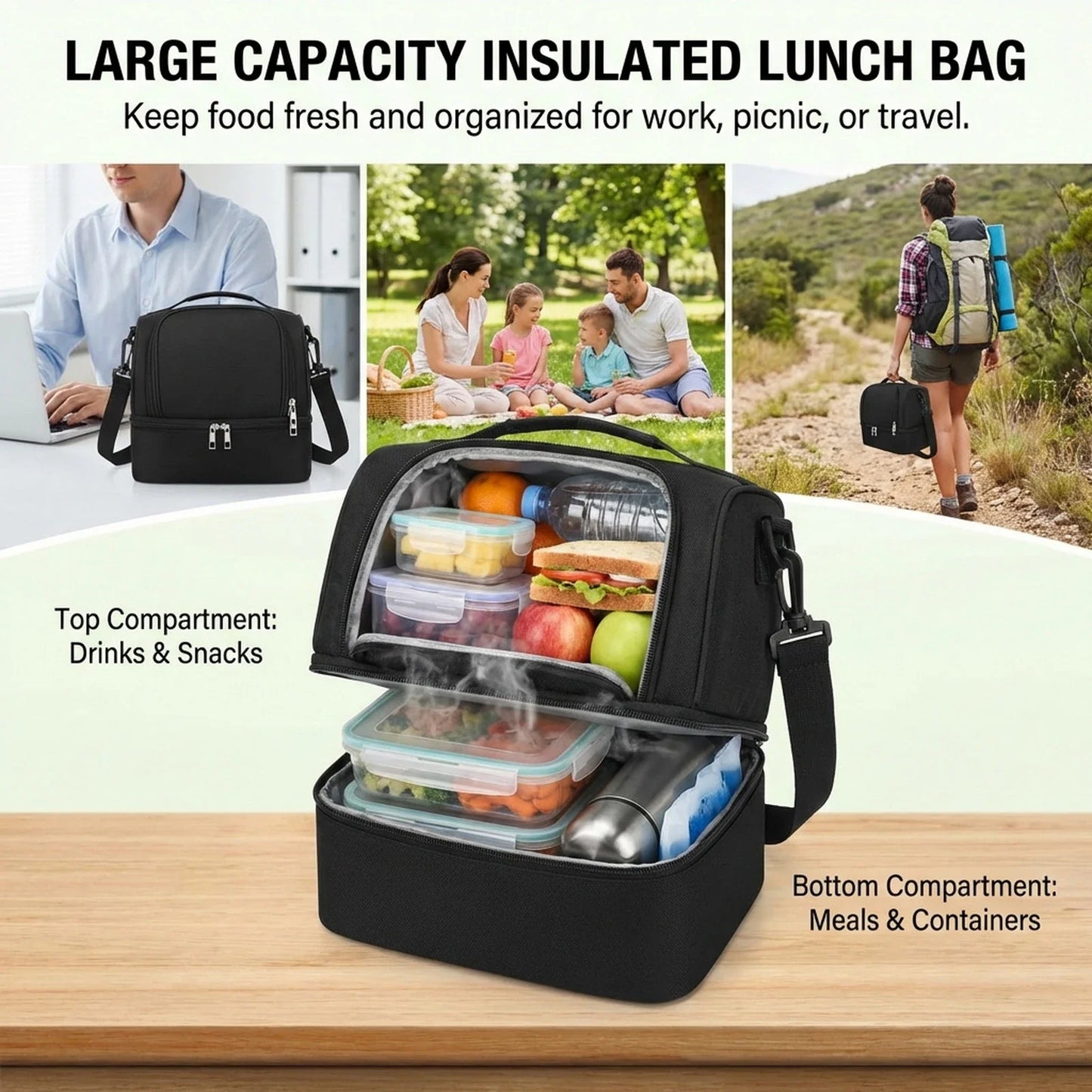 Large Capacity Insulated Lunch Bag – Aluminum Foil Thermal Food Tote for Office, School, Picnic & Travel