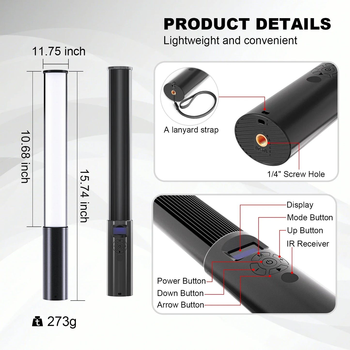 LUXCEO P400S Handheld RGB LED Video Light Wand with Built-in Battery 2500K-6500K 36000 Colors Photography Light for YouTube Vlogging & Studio Shooting