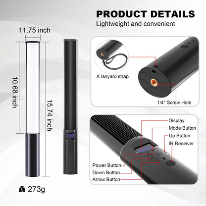 LUXCEO P400S Handheld RGB LED Video Light Wand with Built-in Battery 2500K-6500K 36000 Colors Photography Light for YouTube Vlogging & Studio Shooting
