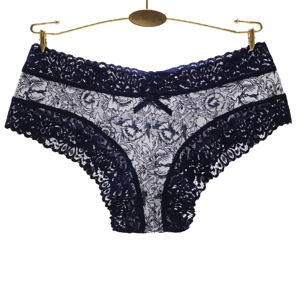 Sexy Lace Women's Cotton Panties, Bow Briefs Bikini Underwear, 5-Piece Set for Ladies & Girls