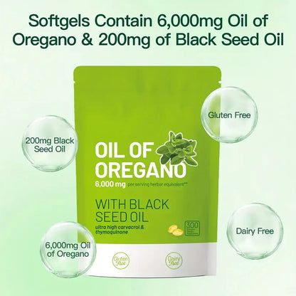 300 Capsules Oil of Oregano with Black Seed Oil — Natural Antioxidants for Fitness & Nutritional Support