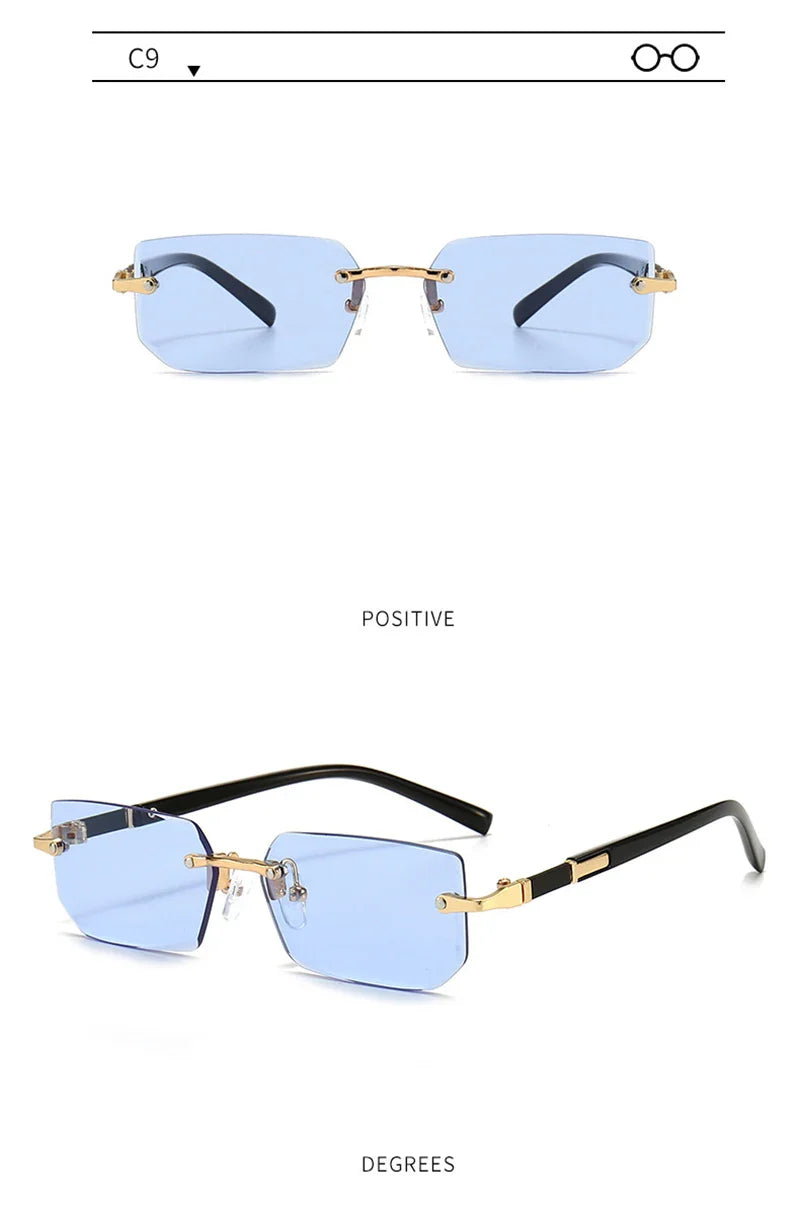 Fashion Rimless Sunglasses – Classic Small Square Frameless Shades for Men & Women, Summer Travel Eyewear