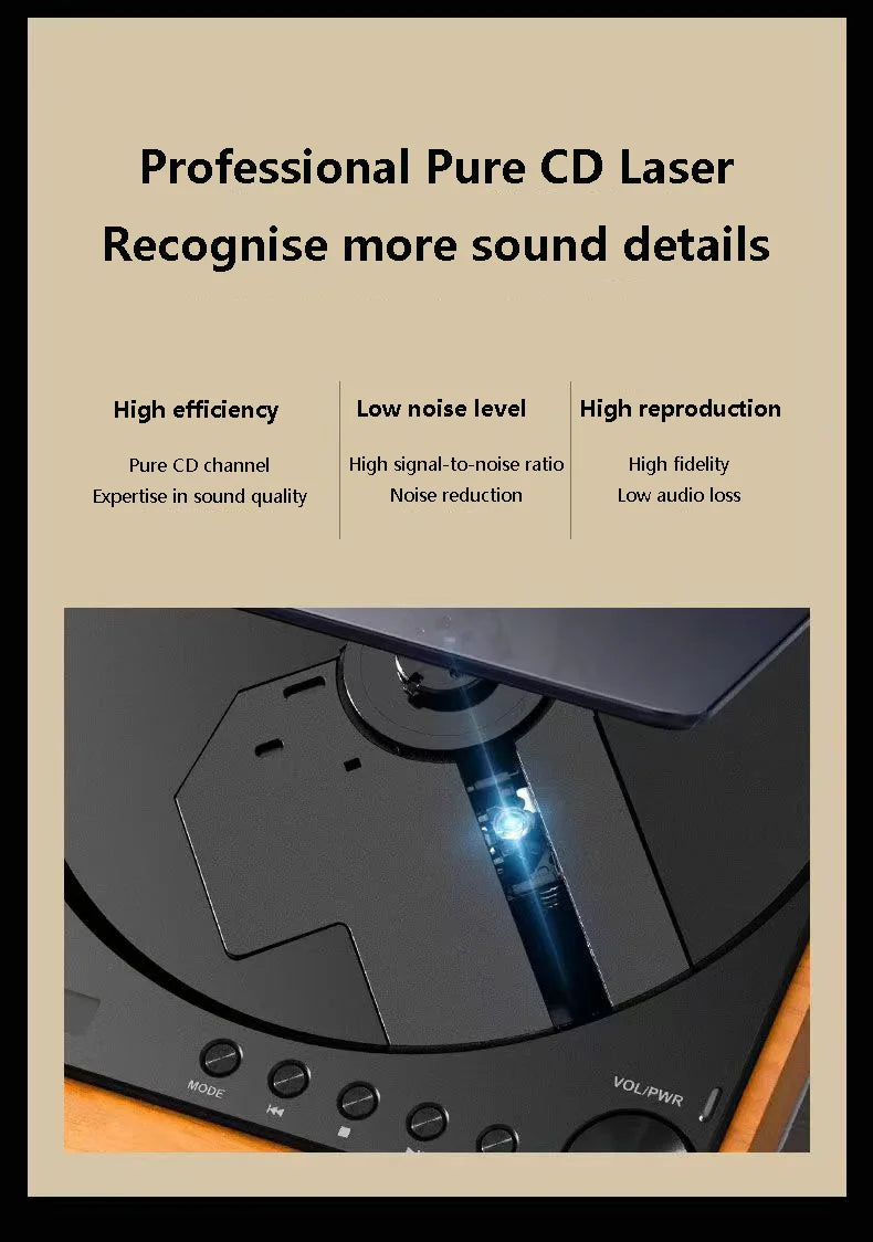 Wooden HIFI CD Player – Bluetooth 5.1, Digital Optical Output, USB Lossless Playback, Infrared Remote Control